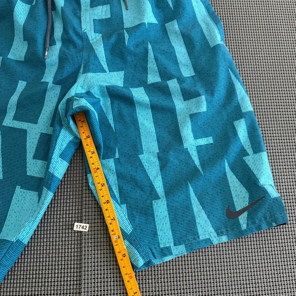 Nike Mens Teal Aqua Geometric Print Swim Trunks Board Shorts Size Small